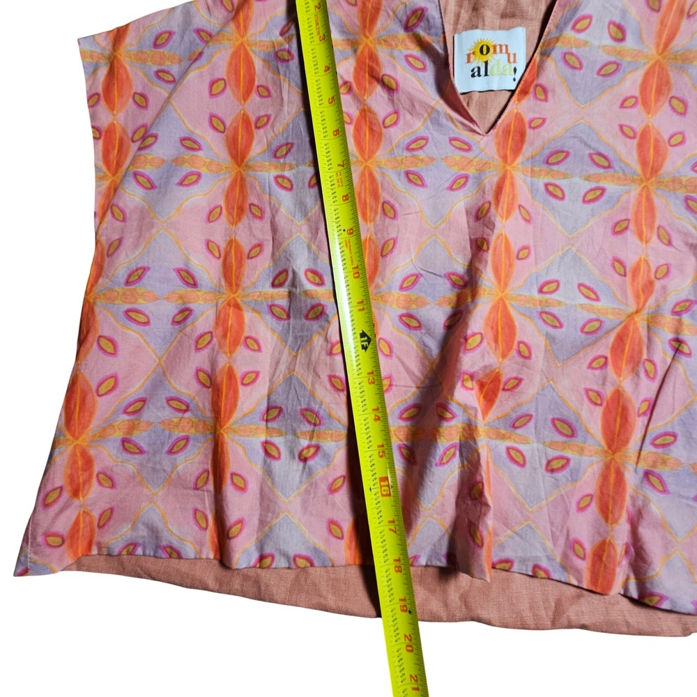 Romualda Linen Cotton Geometric Print Boxy Top S Art To Wear Coastal Resort - Picture 6 of 9